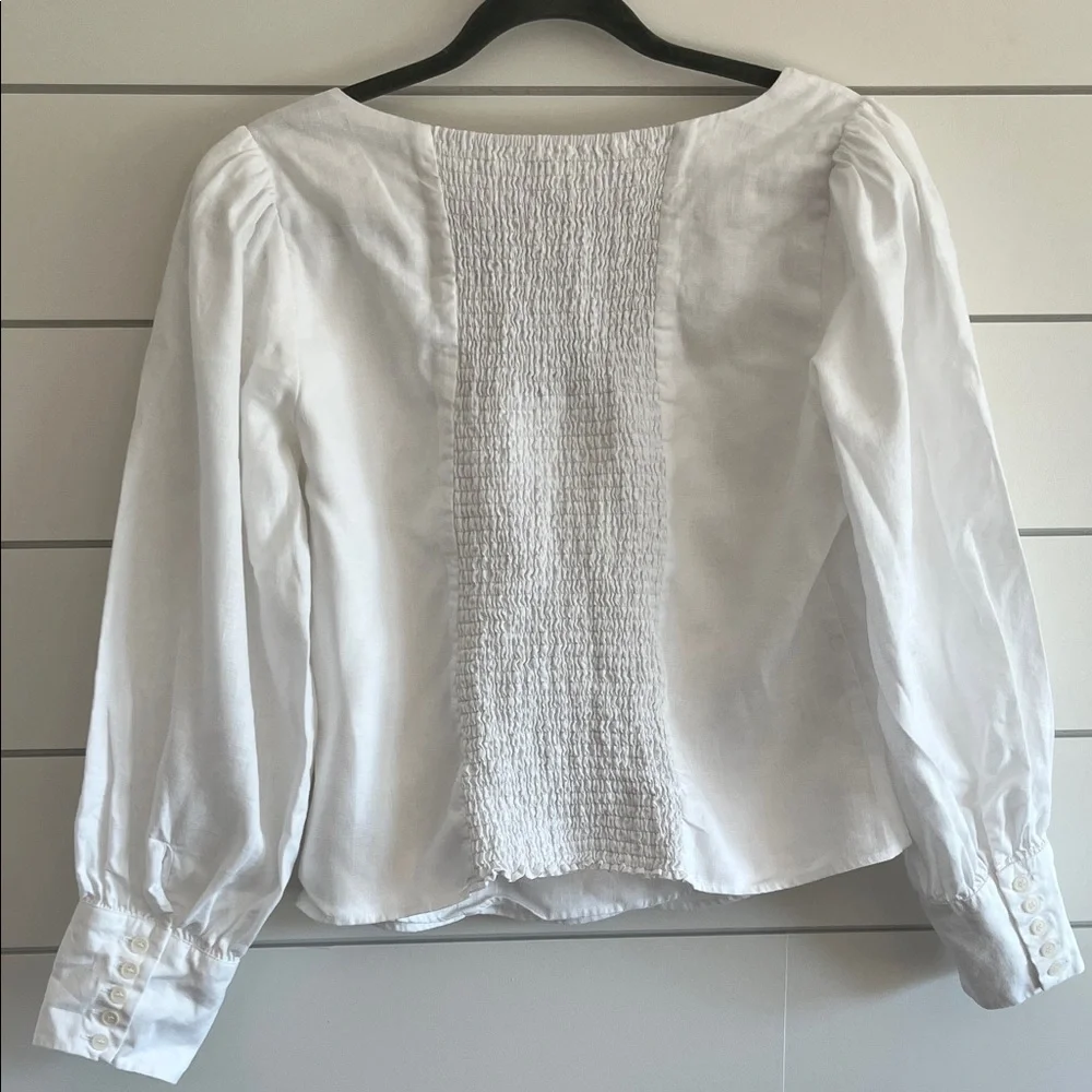 Reformation White Square Neck Puff Sleeve Blouse